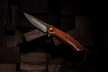 old hunting knife on wood