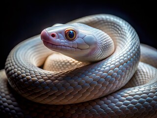 Fototapeta premium Captivating White Snake in Low Light with Mesmerizing Eyes - Nature Photography