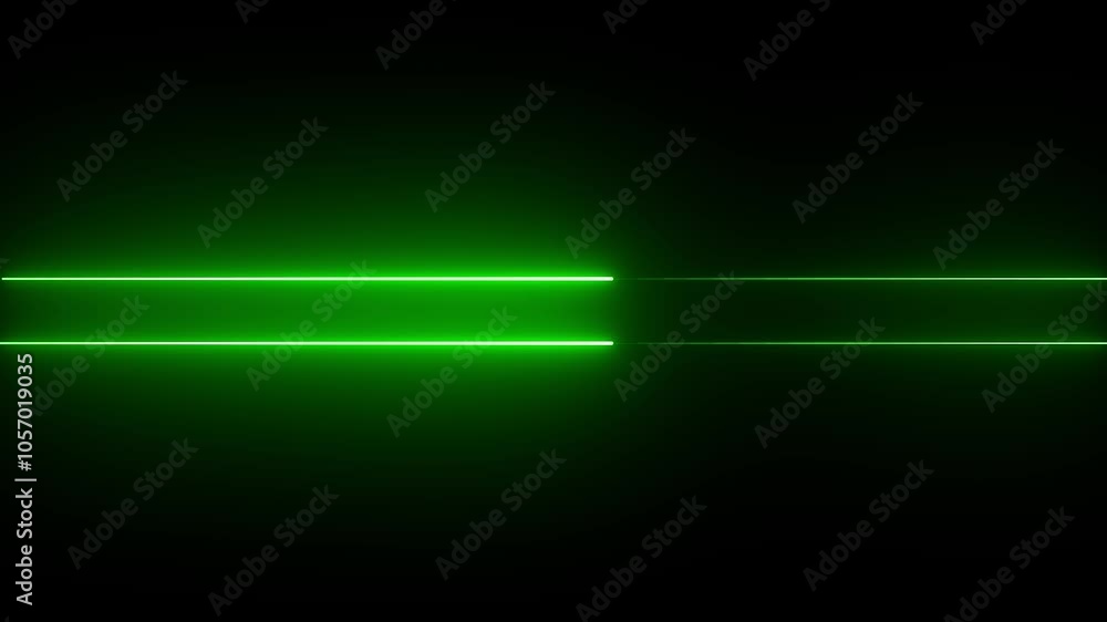 Poster abstract neon glowing line radio waves signal animation on black background in green color.