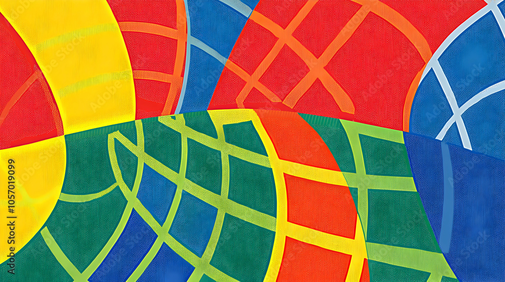 Poster abstract geometric pattern with overlapping circles in vibrant colors.