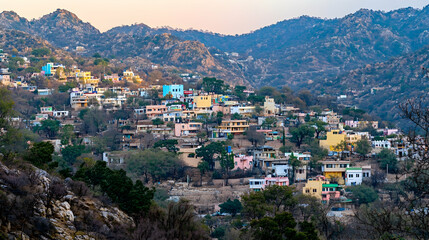 Naklejka premium Colorful houses on a hillside in a mountainous region.
