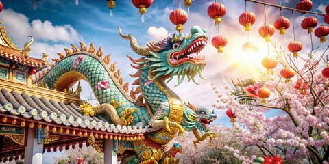Obraz premium Celebrate the Lunar New Year with our vibrant Chinese Dragon banner! Perfect for invitations and festive decorations, bringing joy and luck to your