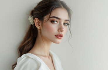 Beautiful Woman with White Flower in Hair