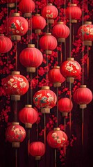 Fototapeta premium Chinese traditional red flowers illustration poster background