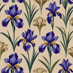 vintage damask iris pattern on beige background