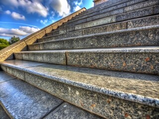Close-Up Macro Photography of Textured Granite Stairs with Natural Patterns and Colors for Architectural and Nature