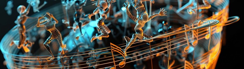 closeupA whimsical wireframe mesh illustration of a music box, filled with delicate details and a sense of wonder  ,AI Music Technology