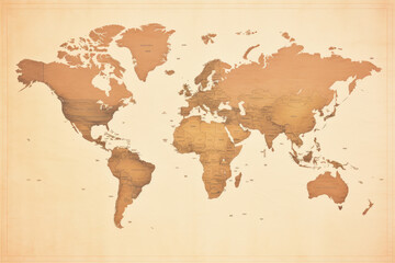 A soft sepia retro world map displaying continents, oceans, and country boundaries, enhanced with artistic decorative elements.