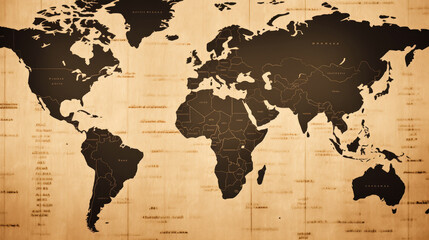 A classic world map with a dark background, clearly labeled countries, providing a striking contrast for easy viewing.