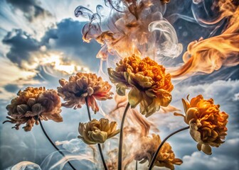 Cloudy Ink Blooms in Blue - Ethereal Silhouette Photography
