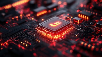 Obraz premium Closeup of a glowing CPU on a motherboard