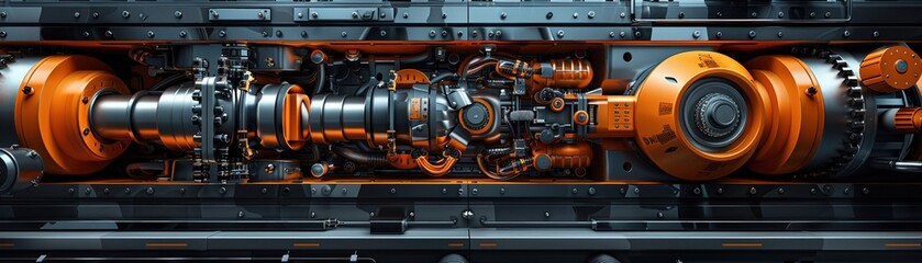 Fototapeta premium Craft a detailed digital artwork presenting a cutaway view of hydraulic systems in action, illustrating their functionality and importance in different types of machinery with precision and realism