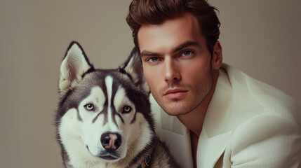 Handsome Man with Husky Dog
