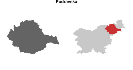 Podravska region blank outline map set