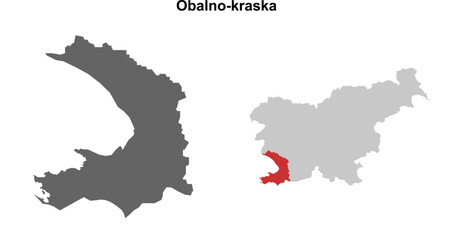 Obalno-kraska region blank outline map set