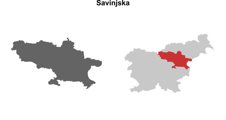 Savinjska region blank outline map set