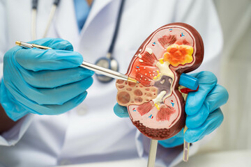 Chronic kidney disease, doctor with model for treatment urinary system, urology, Estimated...