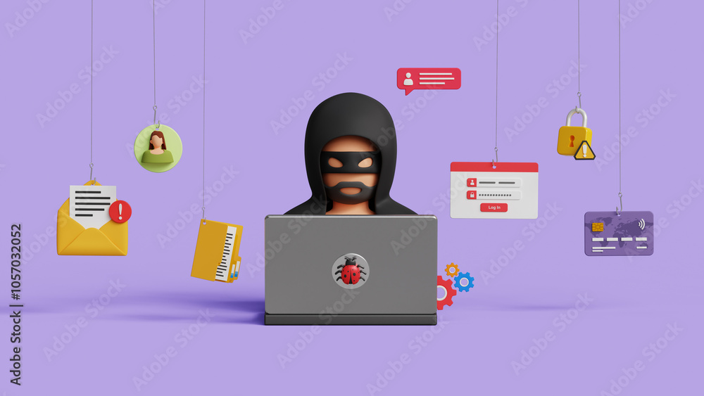 Poster cyber attack, internet phishing and hacking concept. login spoofing cybersecurity, stealing personal