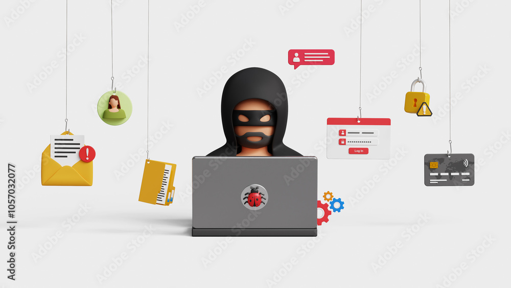 Poster hacking or cyber attack, phishing alert, personal data security. personal information at risk, steal