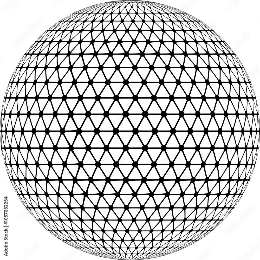 Poster globe with a radial pattern of triangles and dots at the intersection of lines, vector concept of co