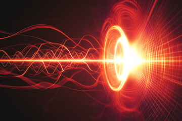 Fototapeta premium radiant energy sphere emitting intense orange and red light beams with a cosmic background symbolizing powerful energy and futuristic science 
