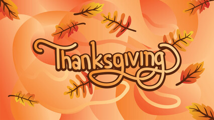 Happy Thanksgiving Banner with Fluid Orange Background and Falling Leaves . web page size template vector illustration