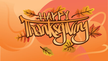  Thanksgiving Banner Template with Flowing Orange Background and Leaves. web page size template vector illustration