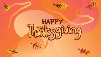 Thanksgiving Banner Template with Flowing Orange Background and Falling Leaves. web page size template vector illustration