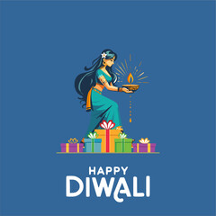 Happy Diwali greetings. Rangoli decoration with Diya or lamp with city building at night. vector illustration design