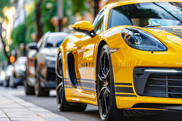 yellow sports car in the street