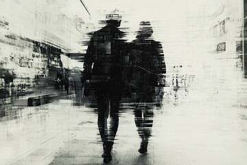 Couple in the city, digital illustration in acrylic painting style