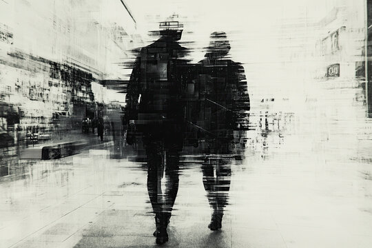 Couple in the city, digital illustration in acrylic painting style