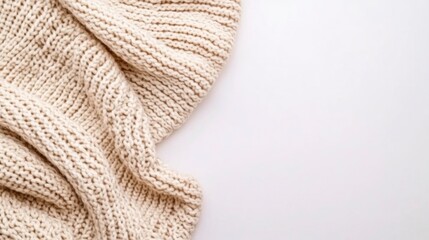 Fototapeta premium Warm beige woolen sweater texture creates a cozy backdrop for creative designs and seasonal inspirations with soft yarn fabric