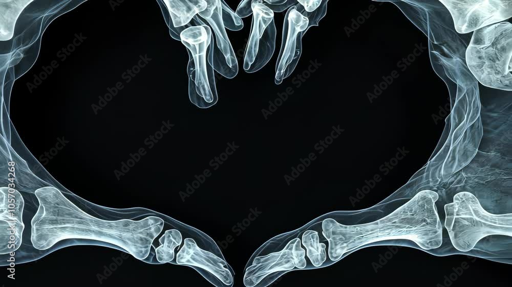 Poster x-ray image depicting hands creating a heart shape
