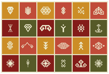 Traditional Turkish carpet and rug patterns. Anatolian motifs symbolizing fertility.