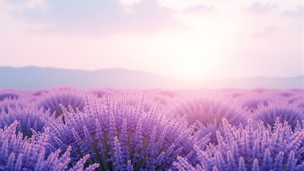 Obraz premium Open field of lavender with purple flowers and a soft pastel sky