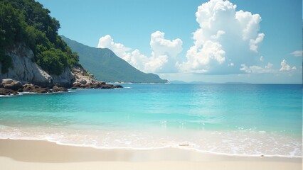 Fototapeta premium Serene coastline with turquoise waters and smooth sandy shore