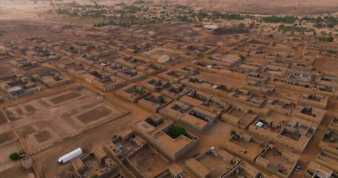 Ouadane Or Wādān Small Town In The Desert Region Of Central Mauritania - Aerial Drone Shot