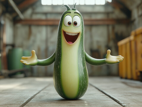 Une sympathique courgette souriante en 3d style cartoon