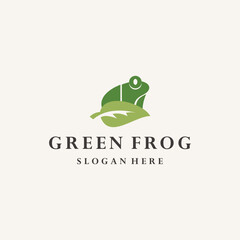 Green frog logo design template vector illustration on white background