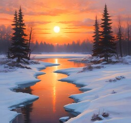Illustration of winter landscape.