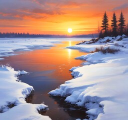 Illustration of winter landscape.