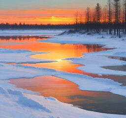 Fototapeta premium Illustration of winter landscape.