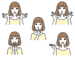 おしゃれな女性の表情セット