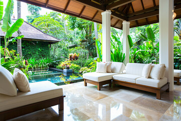 a luxury massage area with garden view