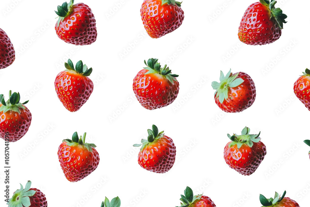 Poster fresh strawberries arranged in a beautiful pattern on a transparent background.