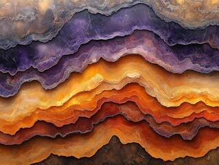 Obraz premium Vibrant Layered Minerals with Orange and Purple Tones.