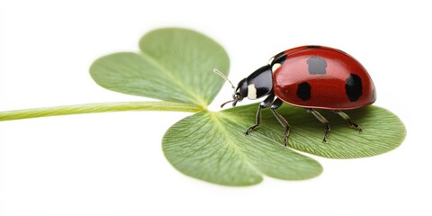 Fototapeta premium Ladybug on Clover Leaf Macro Photography Nature Insect Spring Garden Green Red Bl