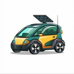 A cute cartoon Style ofA modern electric car driving on a scenic highway