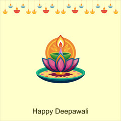 Happy Diwali festival poster, Diwali Sale banner, Diwali background design with lights, peacock, lanterns, candles and flowers. Vector illustration